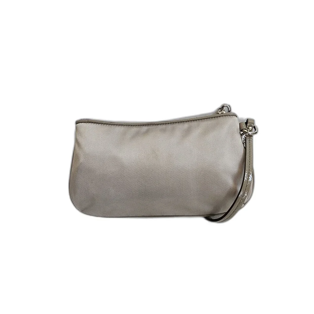 Authentic COACH Champagne Sateen Pleated Wristlet with Leather Trim
